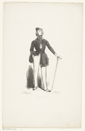 Man met een wandelstok en een sigaar, RP-P-OB-30.334, Charles Rochussen, between 1836 and 1900