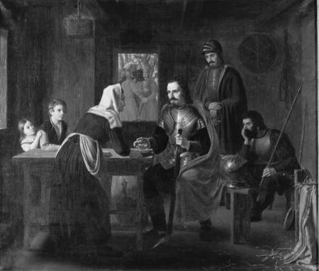 Niels Ebbesen visits a poor wife on the way to Randers, the morning after Count Gert's death, Johan Peter Raadsig, between 1821 and 1836