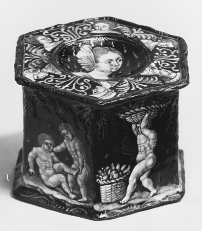 Saltcellar with scene of infant harvesters (one of a pair), Pierre Reymond, circa 1540–45