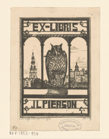 Ex libris van J.L. Pierson, RP-P-1952-950, Lodewijk Schelfhout, 1921