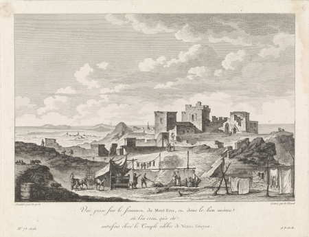 Gezicht vanop de berg Erix Vue prise sur le sommet du Mont Erix, en dans le lieu meme (titel op object) Landschappen in Sicilië en Napels (serietitel), RP-P-1904-1427, between 1781 and 1786