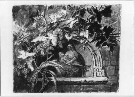 Pietà carved in a niche surrounded by a vine and a sheaf of oats, Jean-Pierre Laÿs