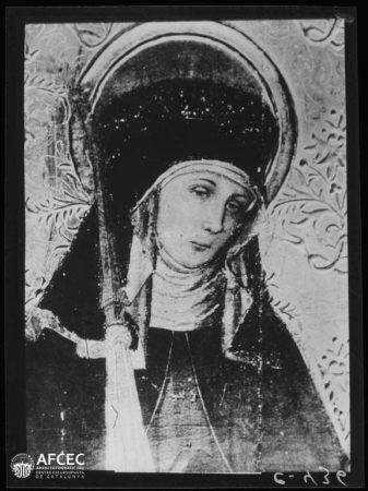 Detail of the image of Santa Clara in the altarpiece of the chapel of Sant Sepulcre in the cathedral of Barcelona, Entre 1888 i 1916