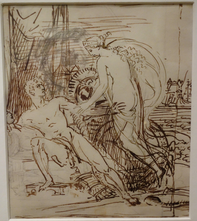 Study for Thetis Bringing Armor to Achilles, Benjamin West, 1805-06, pen and ink on paper - New Britain Museum of American Art - DSC09134, Benjamin West