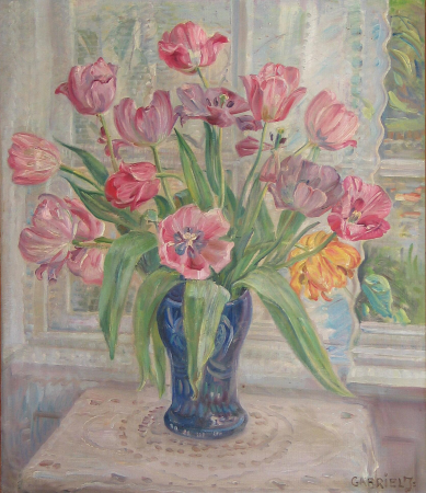 Still life with tulips in a vase., Gabriel Jensen, between 1880 and 1930
