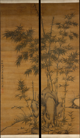 Li Jun, Yuan Dynasty, Bamboo and Stone Diagram, Opposite Axis, Li Kan, dated 1318