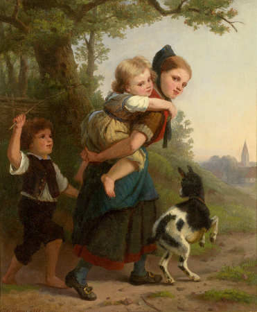 Carl Wilhelm Hahn Mädchen mit Geschwistern und Ziegenböcklein, Carl Wilhelm Hahn, 1861