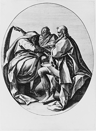 Saints Matthias, Simon, and Judas Thadeus, from the series The Apostles, Johannes Wierix, 1577