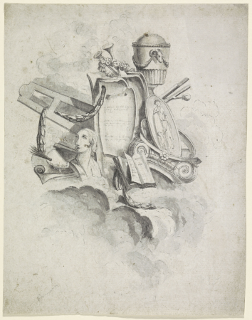 Trofee met attributen behorende bij de kunsten, RP-T-1965-69, Pierre Gabriel Berthault, in of na 1747 - 1800