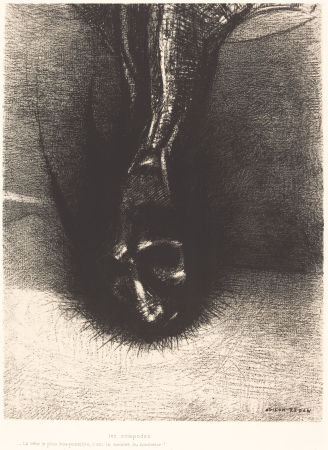 Les Sciapodes: La tete le plus bas possible, c'est le secret du bonheur! (The Skiapods: "The head as low as possible, that is the secret of happiness!"), Odilon Redon, 1889