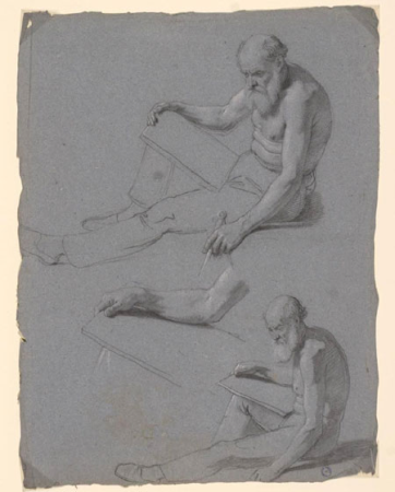 Two studies of an old man seated with a compass and a writing board, Tommaso Minardi, from 1810 until 1820