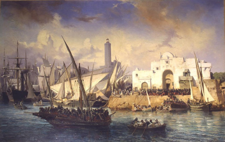 Embarkation of the Zouaves leaving Algiers for the Crimea, Vincent Courdouan, 1855