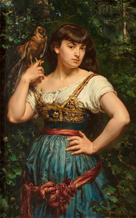 Portrait of daughter Helena with a sparrowhawk., Helena Unierzyska, between 1882 and 1883