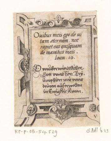 Gebed in Latijn en Duits in een rolwerk omlijsting, RP-P-OB-54.529, 1568
