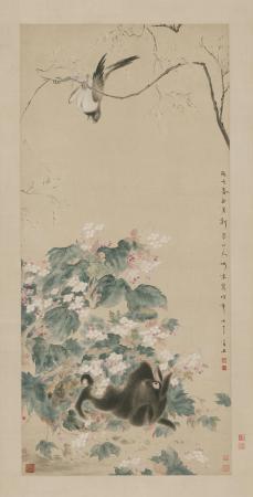 "Scroll of Huayan Begonia, Birds and Rabbits", Hua Yan