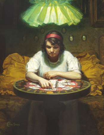 A game of patience., Caroline van Deurs, between 1878 and 1932