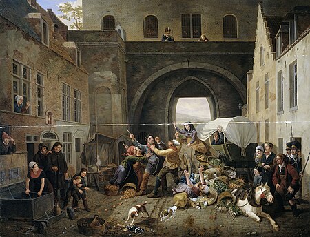 A collision at the Halpoort in Brussels (Alcohol smuggling), Constantinus Fidelio Coene, 1823