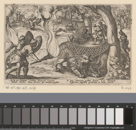 Jagers vangen leeuwen, RP-P-OB-38.007, Antonio Tempesta, 1602