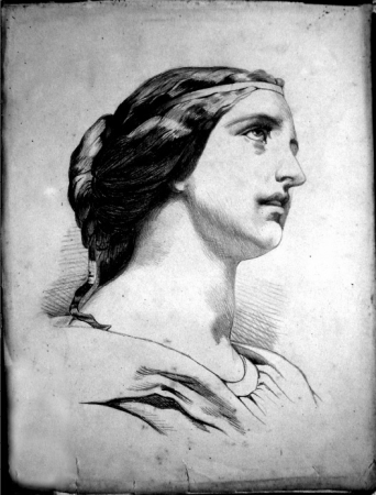 Head of a woman (page of a portfolio of sketches), João Francisco Lopes Rodrigues, 1868