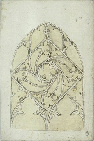 Upper part of a bay with a lowered pointed arch with Gothic tracery, Pisanello