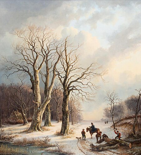 Willem de Klerk - Gathering wood in a snowy forest, Willem de Klerk, before 1876