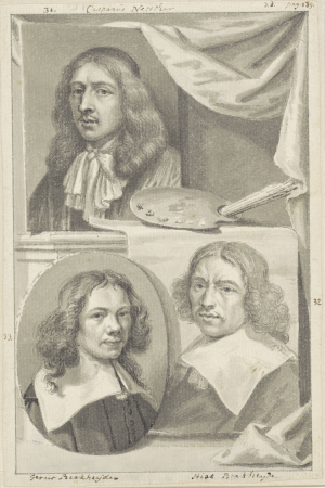 Portretten van Caspar Netscher, Gerrit en Job Berckheyde, RP-T-1940-21, between 1670 and 1719