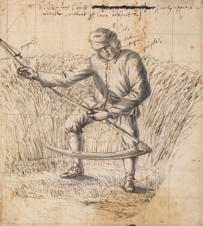 A Study for the Pilkington Crest, a mower with a scythe, Francis Place