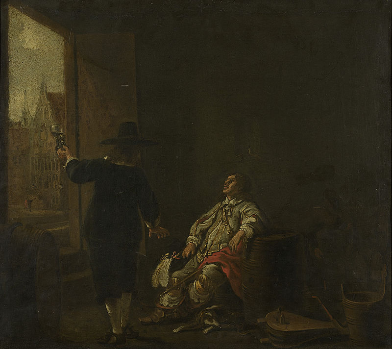 Signboard of a wine merchant: tasting wine (one side); cooping the wine barrels (other side), Aelbert Cuyp, between 1640 and 1650
