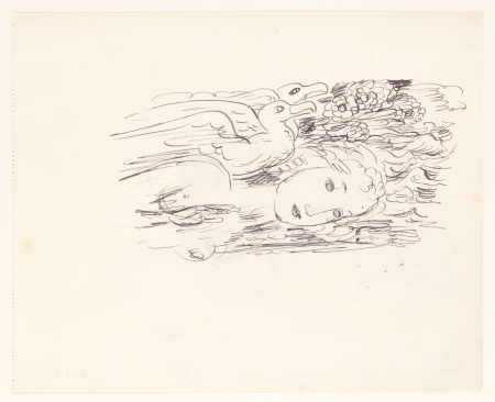 Schetsblad met twee zeemeeuwen en een vrouw, RP-T-1960-613, Leo Gestel, between 1891 and 1941