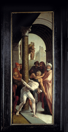 Triptych with Crucifixion with multiple figures, Jan van Scorel, between 1530 and 1539