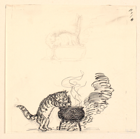 Illustration for "The fat cat" and sketch, Niels Skovgaard, 1911