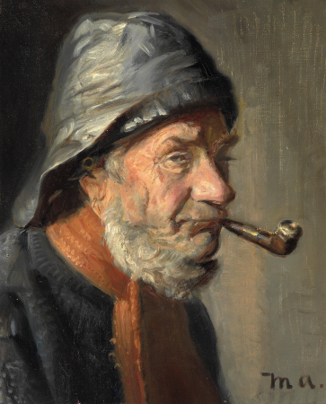 A fisherman from Skagen smoking a pipe., Michael Peter Ancher, between 1867 and 1927