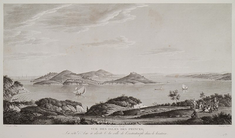 Vue des isles des Princes; la côté d'Asie à droite & la ville de Constantinople dans le lointain - Melling Antoine Ignace - 1819, Antoine Ignace Melling