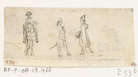 Ruiter, man met degen en vrouw met mof, RP-P-OB-13.466, 1769