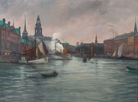 View from the port of Copenhagen with Børsen to the left., Sally Philipsen, between 1897 and 1936