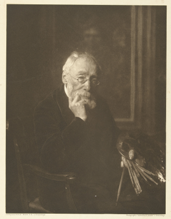 Portret van Jozef Israëls in zijn atelier Jozef Israëls (titel op object), RP-F-1919-73, Jozef Israëls, 1904