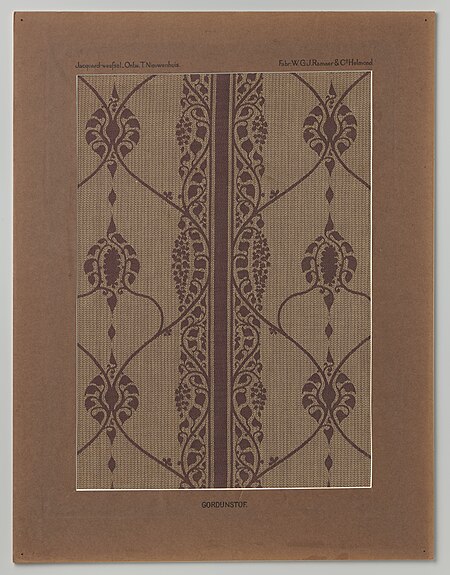 Staal gordijnstof naar ontwerp van Theo Nieuwenhuis in passe-partout, BK-2018-127, Theo Nieuwenhuis, circa 1910