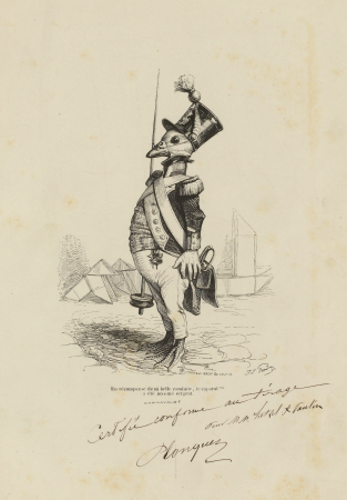Un soldat en uniforme au garde-à-vous. (Caricature). G.8753 (2 of 2), Vers 1836 — 1846