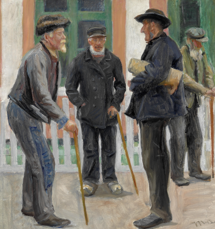 Old men outside a house. Study., Michael Peter Ancher, between 1921 and 1922