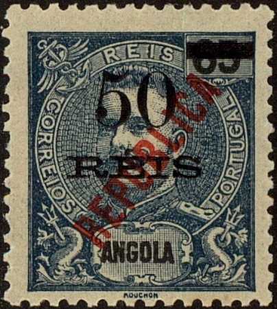 Stamp of Angola - 1914 - Colnect 426535 - King Carlos I - local overprint - REPUBLICA - and surcharged, Carlos I of Portugal
