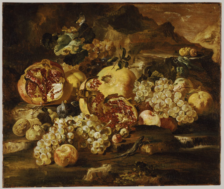 Pomegranates and Other Fruit in a Landscape, Abraham Brueghel, between 1650 and 1697