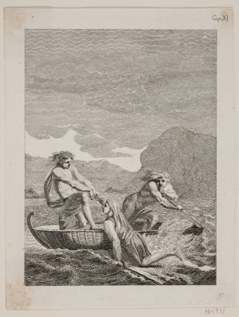 The shipwrecked Niels Klim is rescued by two Qvamits in a vidiebaat, Johan Frederik Clemens
