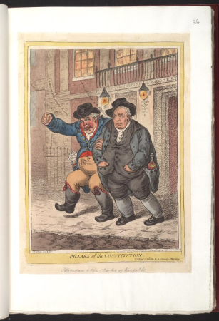 Pillars of the constitution.: Three o'clock and a cloudy morning, James Gillray, 1 February 1809