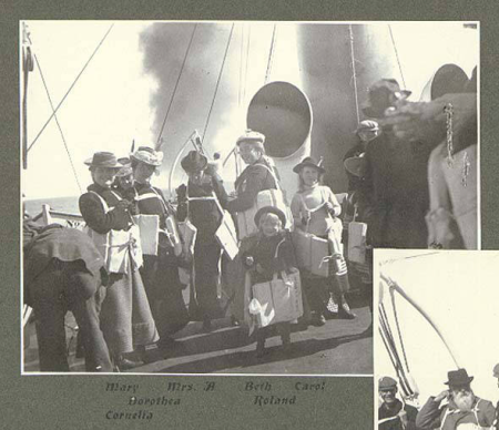 Members of the expedition taking part in a lifeboat drill aboard the GEORGE W. ELDER, June 1899., Taken on 1 June 1899