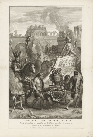 Alexander de Grote trekt Babylon binnen (linker blad), RP-P-OB-73.318, Gérard Audran, between 1650 and 1703