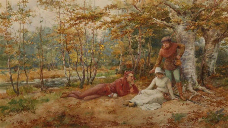 Rosalind, Celia and Touchstone in the Forest of Arden by John Eyre R.B.A., R.I, before 1928
