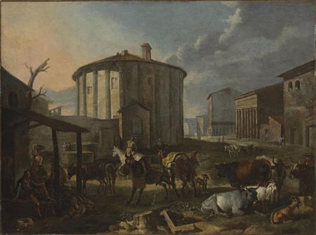 View of Rome with the Temple of Vesta, Pieter van Bloemen, between 1675 and 1700