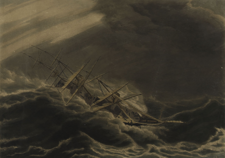 The East India Ship Duke of Buccleuch, (Captn Alexr Henning) in a hurricane off the Mauritius, attempting to wear, Edward Duncan, 6 April 1836