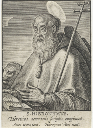 Kerkvader Hieronymus S. Hieronymvs (titel op object) De vier kerkvaders (serietitel), RP-P-1904-190, Hieronymus Wierix, between 1604 and 1619