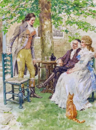 A Tale of Two Cities - Dr Manette and Lucie with Charles Darnay, by Charles Edmund Brock, before 1938